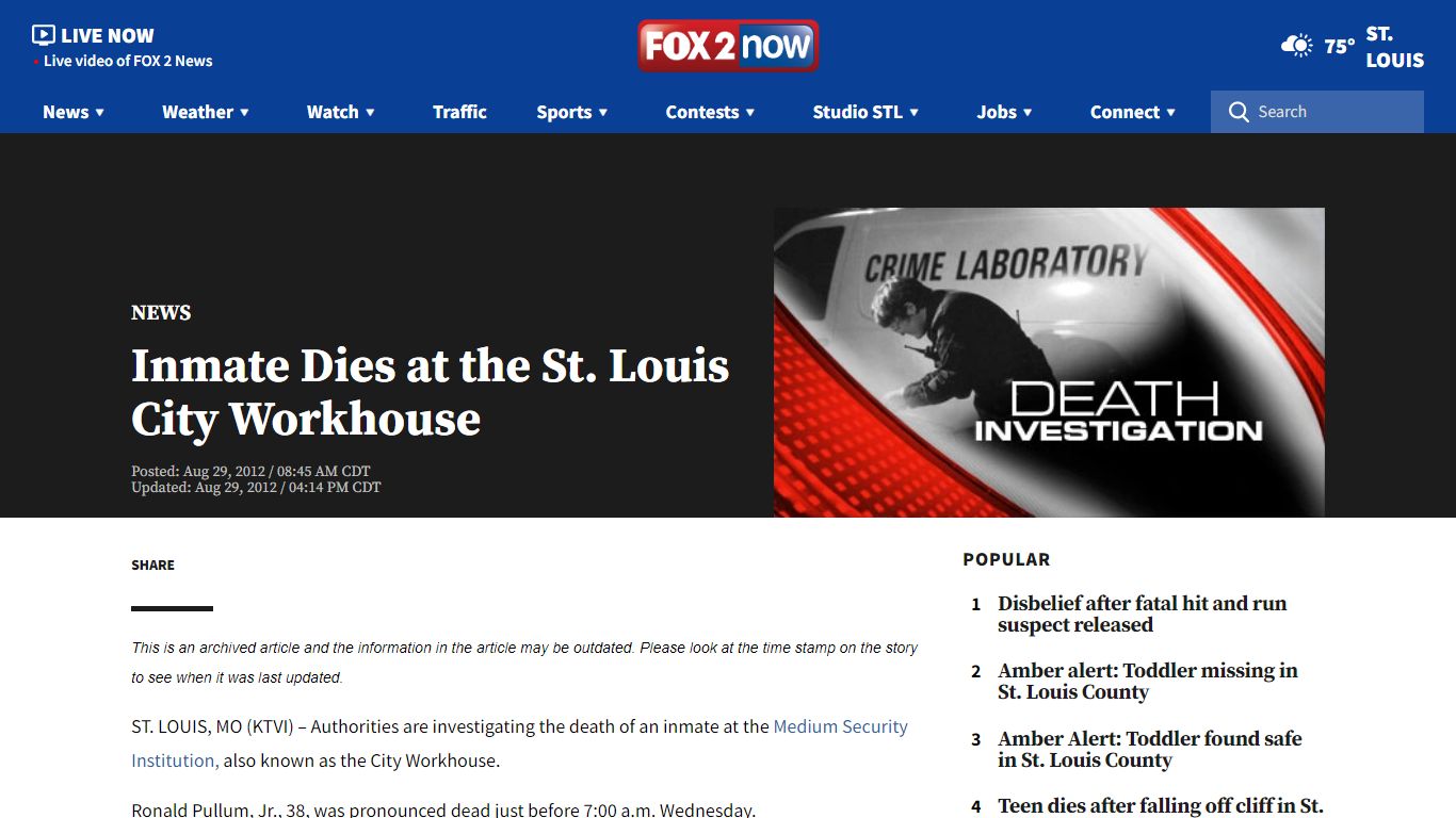 Inmate Dies at the St. Louis City Workhouse | FOX 2